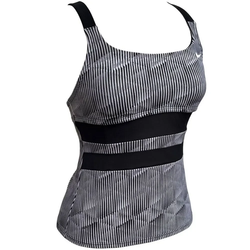 Nike Black & White Striped Swimsuit Top Tank Takini Women's size Small